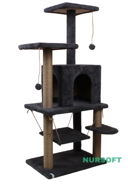 Y-01 Salıncaklı Yuvalı Lüx Kedi Tırmalama Oyun Evi-Antrasit - 3