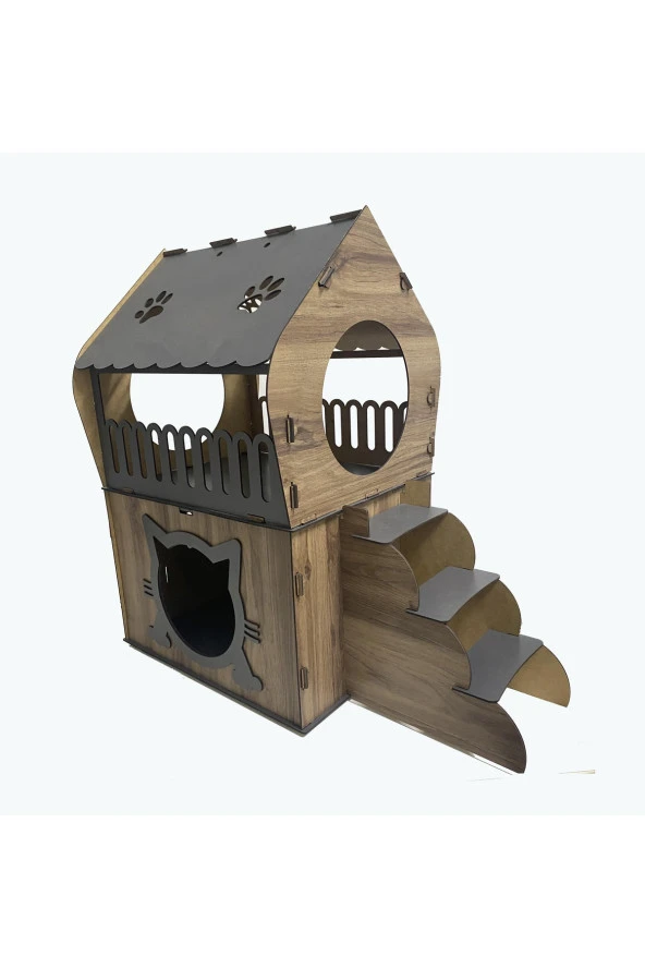Dekoratif Teraslı Kedi Evi