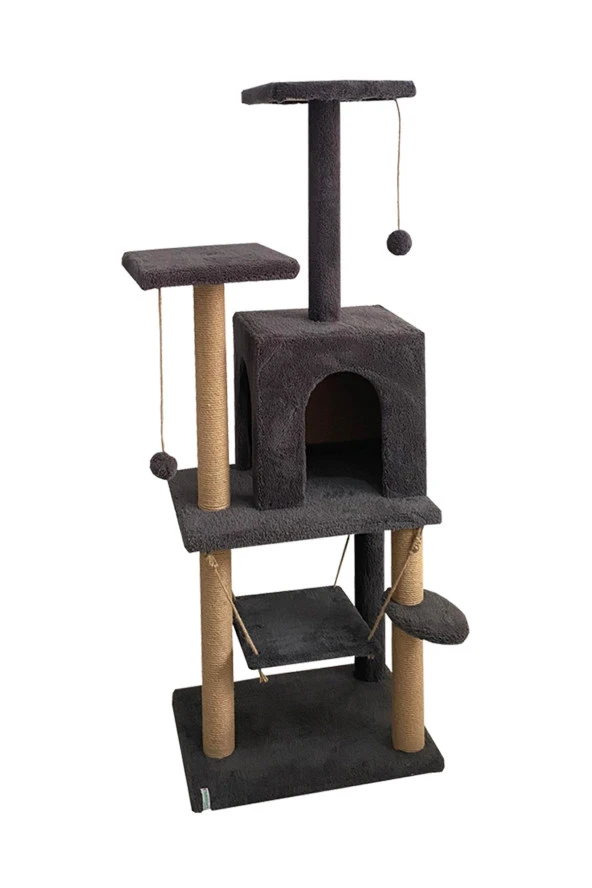 Y-01 Salıncaklı Yuvalı Lüx Kedi Tırmalama Oyun Evi-Antrasit - 2