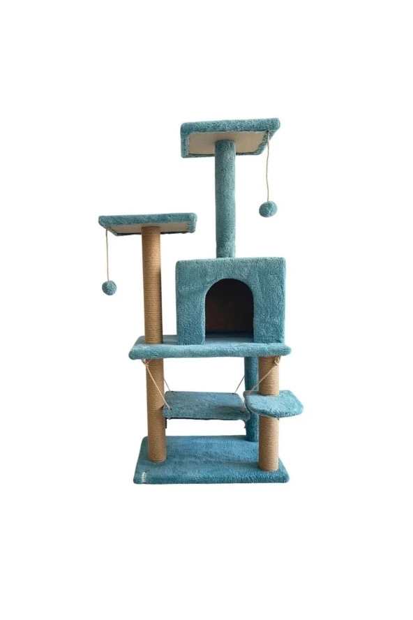 Y-01  Salıncaklı  Yuvalı Lüx  Kedi Tırmalama  Oyun Evi-Turkuaz - 2