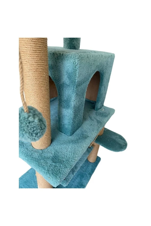 Y-01  Salıncaklı  Yuvalı Lüx  Kedi Tırmalama  Oyun Evi-Turkuaz - 3