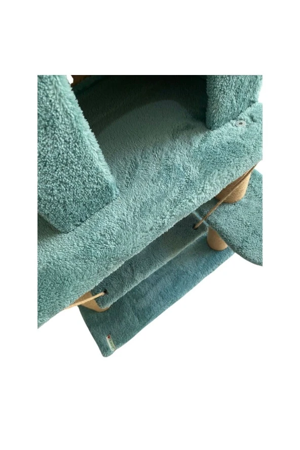 Y-01  Salıncaklı  Yuvalı Lüx  Kedi Tırmalama  Oyun Evi-Turkuaz - 5