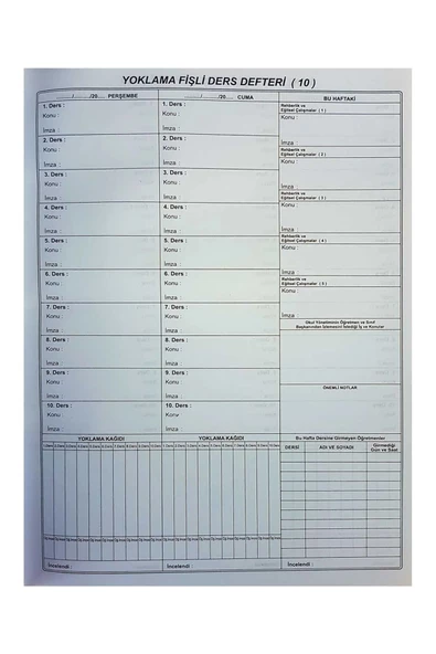 Kocaoluk Yoklama Fişli Ders Defteri 10 Derslik Plastik Kapak - Resim 2