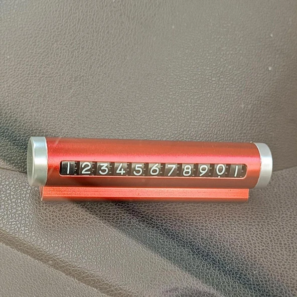Universal Araç İçi Alüminyum Değiştirilebilen Geçici Park Telefon Numaratörü Kırmızı - 3
