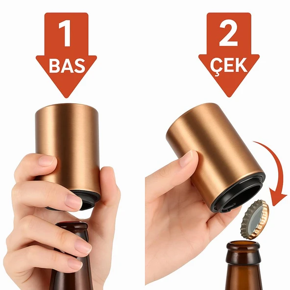 Otomatik Açacak Manyetik Meşrubat Kapak Açacağı Kahverenk Metal Kapak Bas Çek Mıknatıslı Şişe Kapak - Resim 5