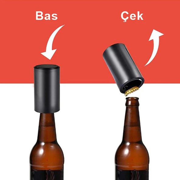 Otomatik Açacak Manyetik Meşrubat Kapak Açacağı Siyah Renk Metal Kapak Bas Çek Mıknatıslı Şişe Kapak