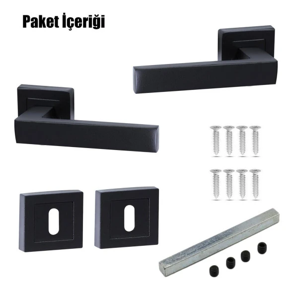 Avanti Mat Siyah Kare Rozetli Oda Kapı Kolu Metal Sağa Sola Uygun (1 TAKIM) - Resim 2