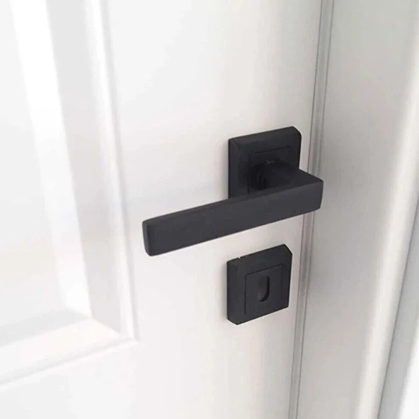 Avanti Mat Siyah Kare Rozetli Oda Kapı Kolu Metal Sağa Sola Uygun (1 TAKIM) - Resim 5