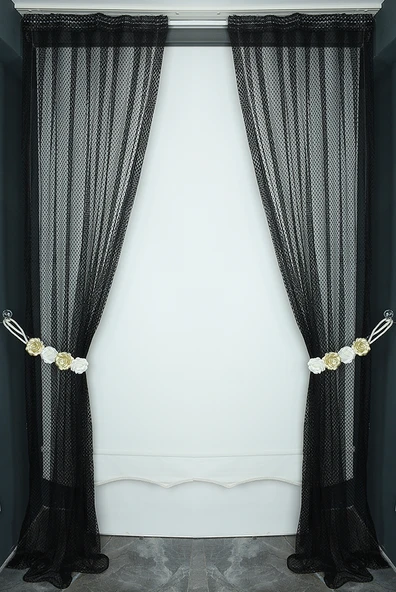 BÜYÜK BAKLAVA MODEL SİYAH RENK TEK KANAT Pileli Fon Perde 75*260 cm - Resim 6