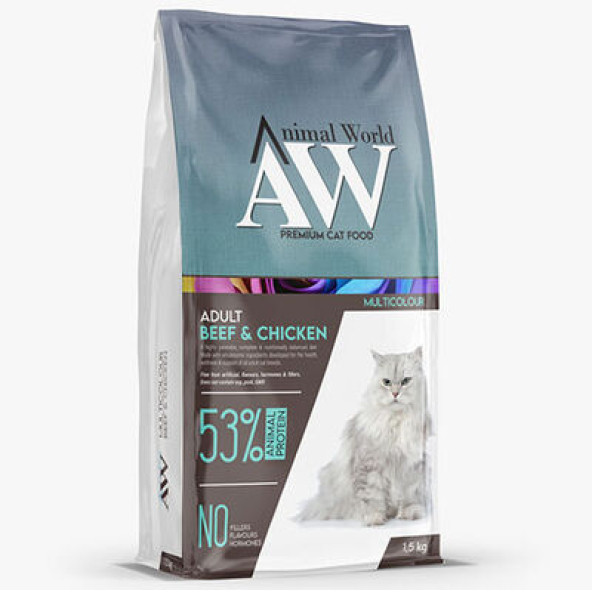 Animal World Multicolour Biftek ve Tavuk Etli Yetişkin Kedi Maması 1.5 kg