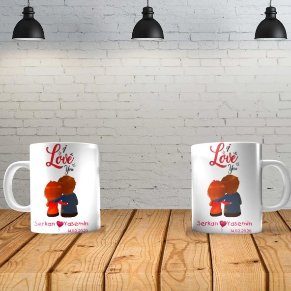I love You 4 Kişiye Özel Baskılı Yeni Tasarım Kupa Bardak Özel Kutusunda