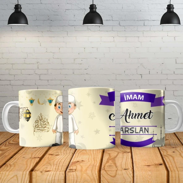 İmam Kişiye Özel Baskılı Yeni Tasarım Kupa ve Taş İsimlik Özel Kutusunda