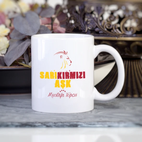Kişiye Özel Sarı Kırmızı Aşk Taraftar Kupa Bardak