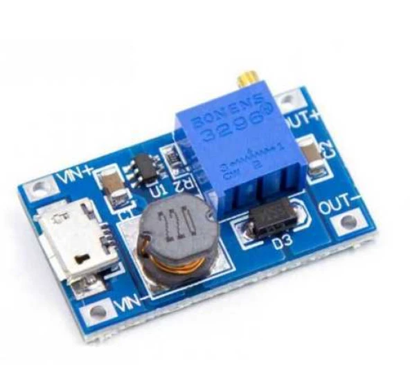 MT3608 Micro USB'li 2V-24V'u 5V 9V 12V 28V'a 2A LM2577 DC-DC Ayarlanabilir Gerilim Yükseltici Modülü