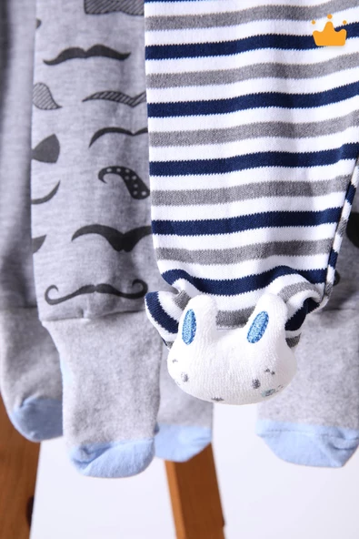 Babyhola 3'lü Çıngıraklı Peluş Oyuncaklı Patikli Pantolon ve Kendinden Çoraplı Kız Erkek Bebek Çocuk Ayaklı Pantolon 3'lü Set - 3