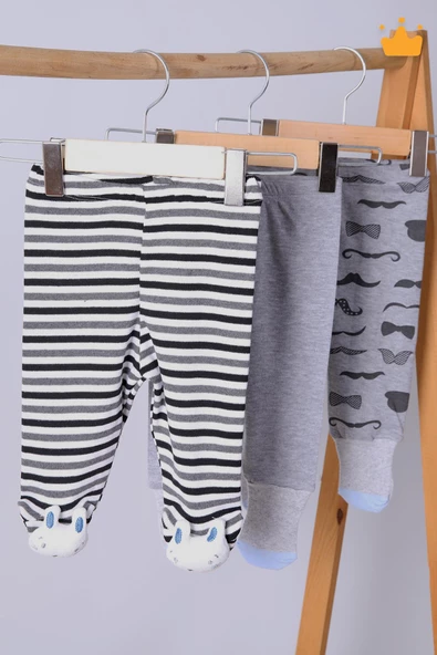 Babyhola 3'lü Çıngıraklı Peluş Oyuncaklı Patikli Pantolon ve Kendinden Çoraplı Kız Erkek Bebek Çocuk Ayaklı Pantolon 3'lü Set - 9