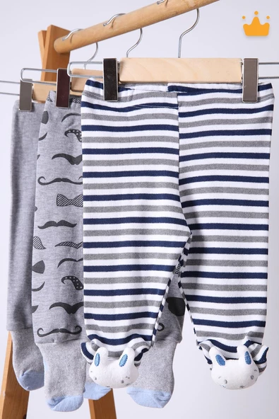 Babyhola 3'lü Çıngıraklı Peluş Oyuncaklı Patikli Pantolon ve Kendinden Çoraplı Kız Erkek Bebek Çocuk Ayaklı Pantolon 3'lü Set - 2