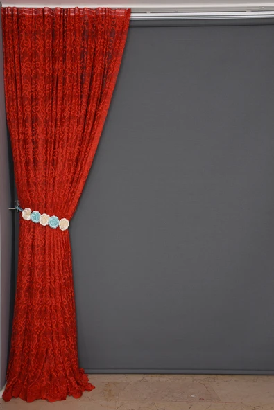 ŞAL KIRMIZI  RENK TEK KANAT Hazır dikilmiş Pileli Fon Perde 300*260 cm - Resim 5