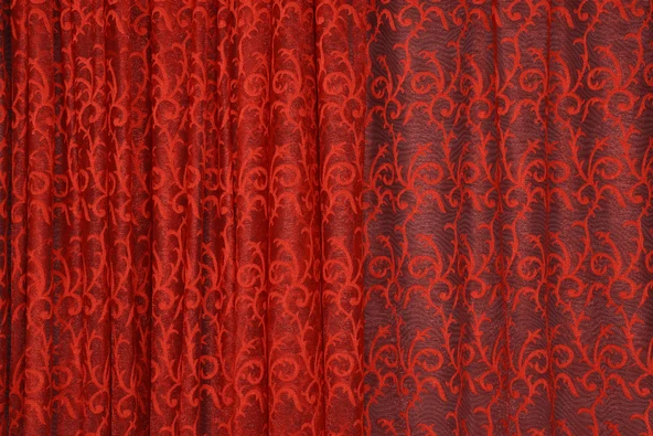 ŞAL KIRMIZI  RENK TEK KANAT Hazır dikilmiş Pileli Fon Perde 300*260 cm - Resim 3