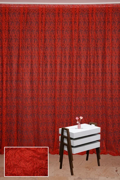 ŞAL KIRMIZI  RENK TEK KANAT Hazır dikilmiş Pileli Fon Perde 300*260 cm - Resim 2