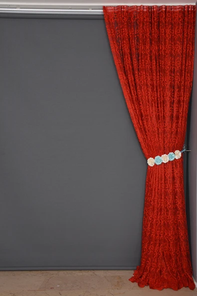 ŞAL KIRMIZI  RENK TEK KANAT Hazır dikilmiş Pileli Fon Perde 300*260 cm - Resim 6