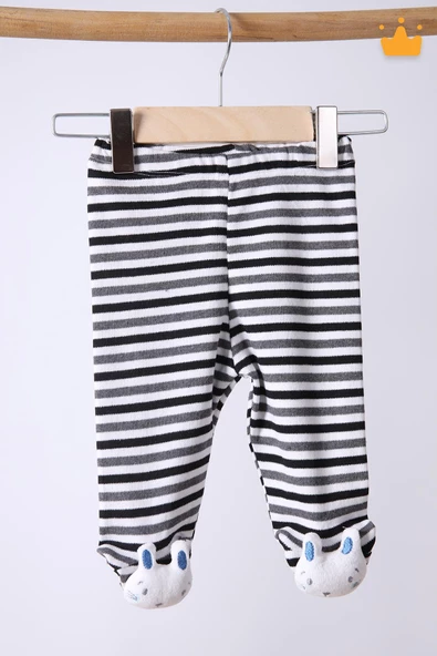 Babyhola 3'lü Çıngıraklı Peluş Oyuncaklı Patikli Pantolon ve Kendinden Çoraplı Kız Erkek Bebek Çocuk Ayaklı Pantolon 3'lü Set - 12