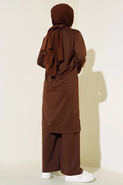 Armalı Bol Paça İkili Takım Kahve - Resim 3