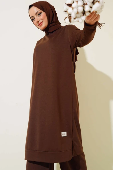 Armalı Bol Paça İkili Takım Kahve - Resim 2