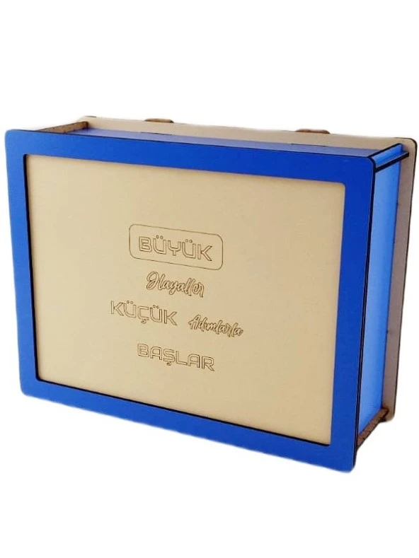 EbDeisng ParaBox Hedef Kumbarası Mavi Krem Rengi Ahşap Kilitli