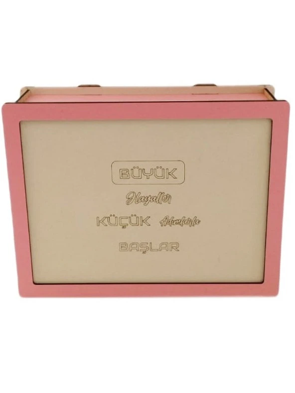 EbDesing ParaBox Hedef Kumbarası Pembe Krem Rengi Ahşap Kilitli - 2