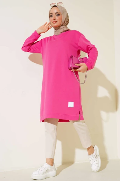 Arma Detaylı Uzun Tunik Fuşya - Resim 2