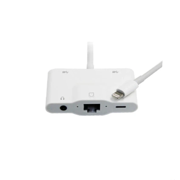 ScHitec 5in1 Lightning to Ethernet RJ45 2xUsbA Şarj Kulaklık Girişli Dönüştürücü Adaptör