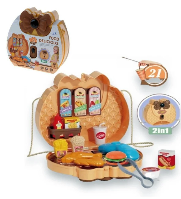 2in1, Şık Çantalı 21 Parça Oyuncak Fast Food SETİ