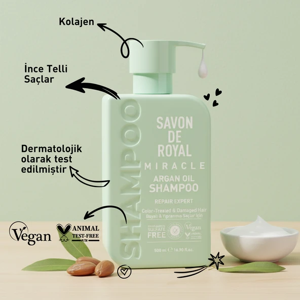 Savon De Royal - Argan Yağı İçeren - Boyalı & Yıpranmış Saçlar İçin Onarım Uzmanı Şampuan 500 ml - Resim 3