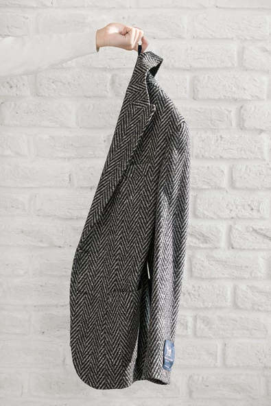 Sir Slimfit Torba Cep Sivri Yaka Astarsız Çift Yırtmaç Likralı Desenli Kışlık Erkek Tek Ceket - 6