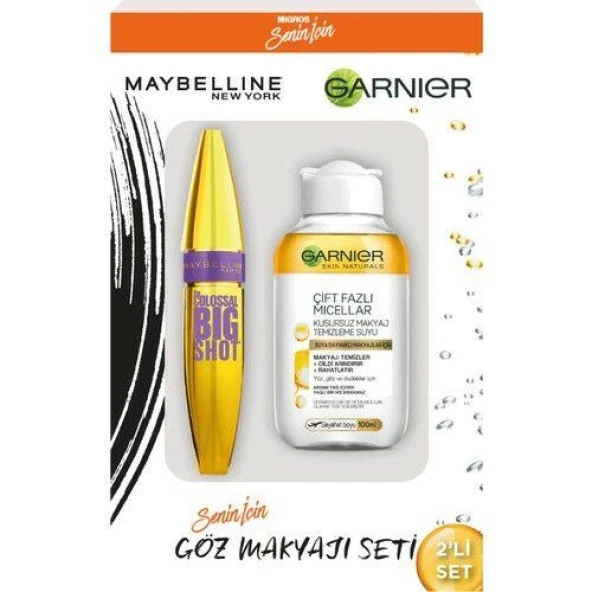 Garnier Çift Bazlı Miceller 100 ml+ Maybelline Rimel Maskara Göz Makyajı Seti