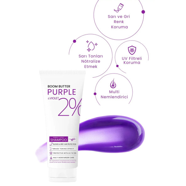 BOOM BUTTER Renk ve Saç Yapısı Koruyucu Purple Mor Şampuan 250 ML - 2