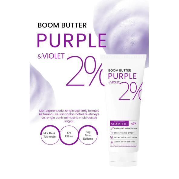 BOOM BUTTER Renk ve Saç Yapısı Koruyucu Purple Mor Şampuan 250 ML - 4