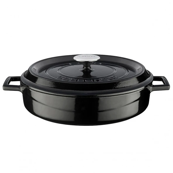 Lava Döküm Çok Amaçlı Yayvan Sığ Tencere Trendy Çap 32cm Siyah