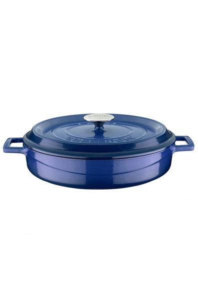 Lava Döküm Çok Amaçlı Yayvan Sığ Tencere Trendy Çap 32cm Mavi - Resim 5