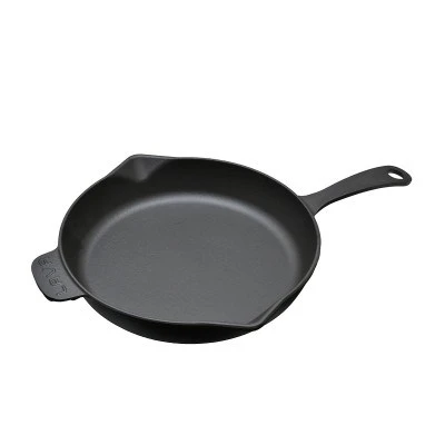 LAVA DÖKÜM DEMİR YUVARLAK KIZARTMA TAVASI 28CM SİYAH METAL SAPLI