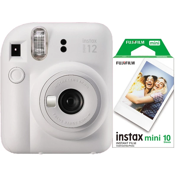 Fujifilm İnstax Mini 12 Fotoğraf Makinesi Askıpil 10'lu film (beyaz)