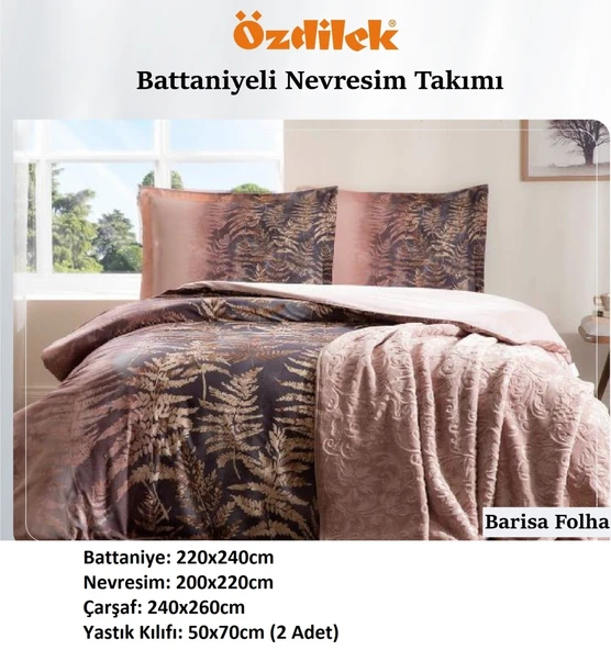 Özdilek Trendy Battaniyeli Çift Kişilik Nevresim Takımı-Brisa Folha Pudra - 2