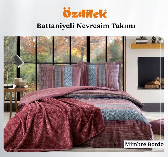 Özdilek Ranforce  çift kişilik Nevresim tk Trendy battaniye Mimbre Bordo