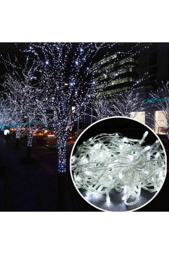YILBAŞI DEKOR IŞIKLARI 10 METRE 100 LED BEYAZ LED IŞIK BEYAZ İP LED IŞIK MODLU 220 VOLT FİŞLİ MODEL - 3