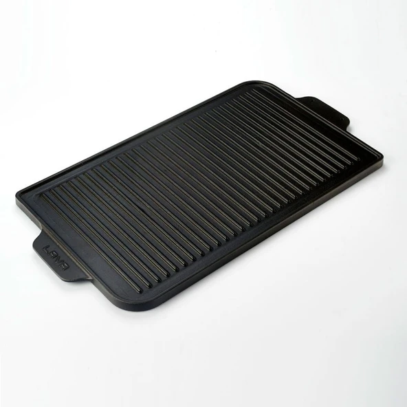 Lava Döküm Griddle Bir Tarafı Düz Diğer Tarafı Izgara Yüzeyli Metal Kulplu Ölçü 26x47cm - 4