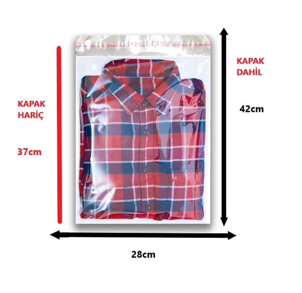 100 Adet (28X37+5) Opp Jelatin Bantlı Yapışkanlı Naylon Poşet - Resim 2