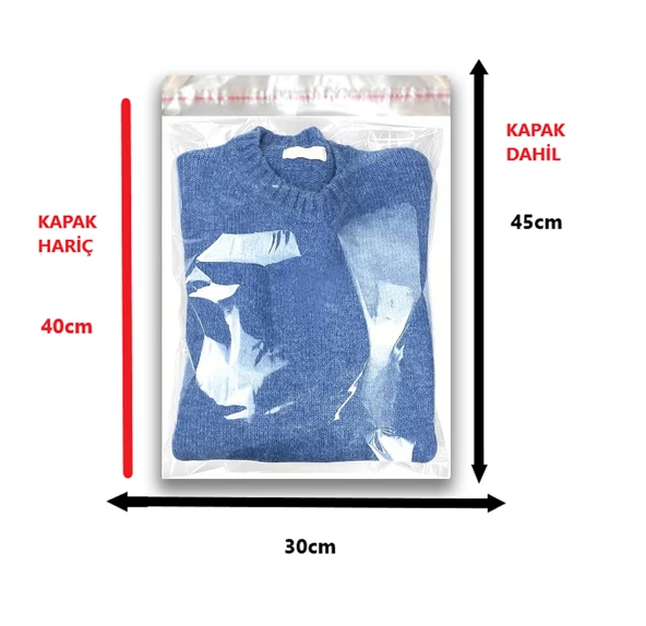 100 Adet (30X40+5) Opp Jelatin Bantlı Yapışkanlı Naylon Poşet - Resim 2