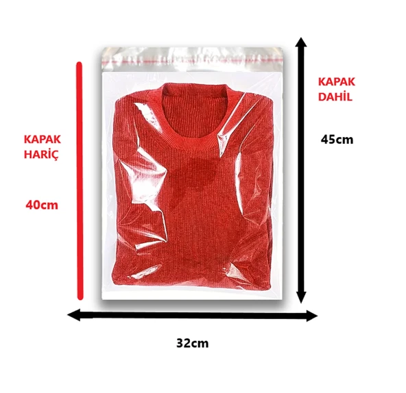 100 Adet (32X40+5) Opp Jelatin Bantlı Yapışkanlı Naylon Poşet - Resim 2