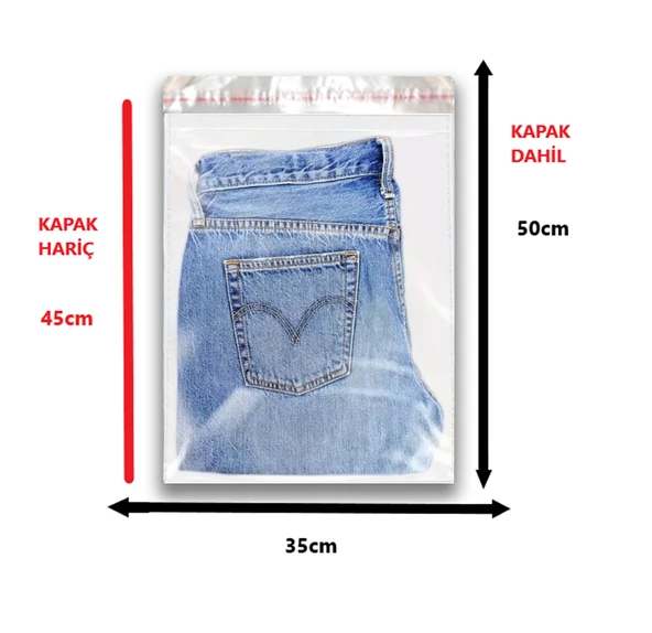 100 Adet (35X50+5) Opp Jelatin Bantlı Yapışkanlı Naylon Poşet - Resim 2